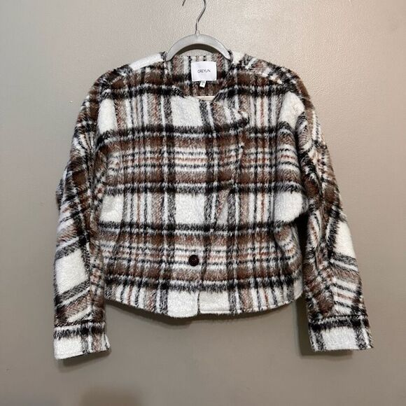 Greylin Chestnut Brown Dasia Brushed Plaid Moto Jacket - Picture 3 of 7